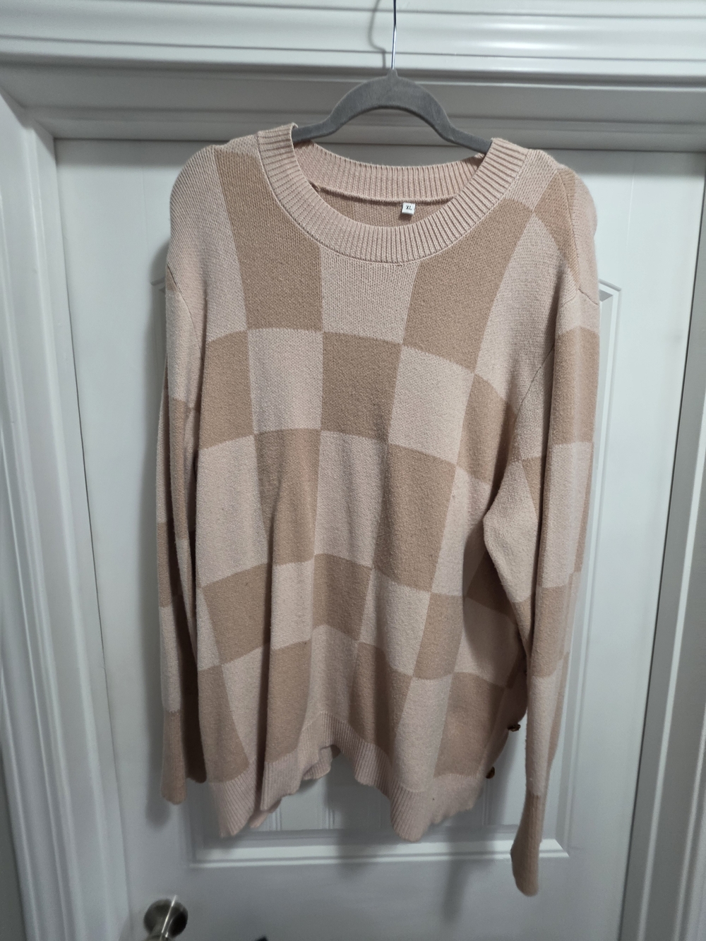 Women's Checker Knit Sweater - Beige/cream
